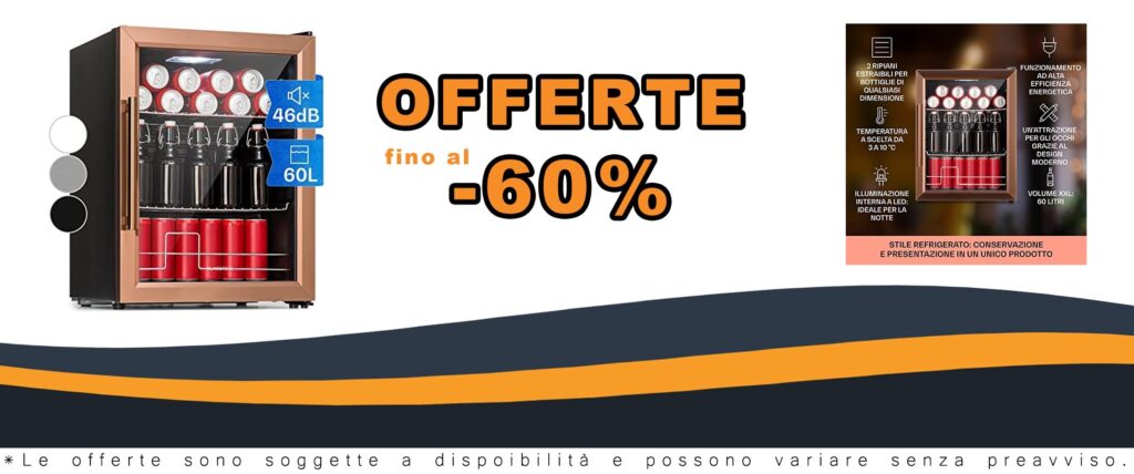 Klarstein Mini Frigo Portatile per Birra e Bevande, Camera o Ufficio, Frigorifero da 60L con Ripiani e Porta in Vetro.
