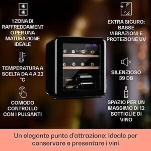 Klarstein Cantinetta Vino, refrigerata, 15 bottiglie, zona singola, vetrina, touch 4-22°C