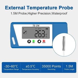 Termometro logger con sensore esterno, display grande, allarme LED.