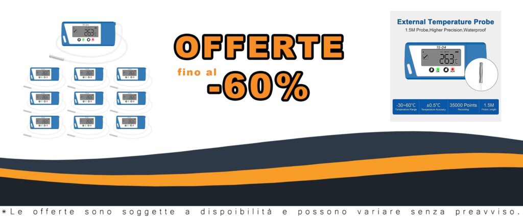 Thermometro e Data Logger con Sensore Esterno Impermeabile per Laboratorio e Clinica 35000 Misurazioni