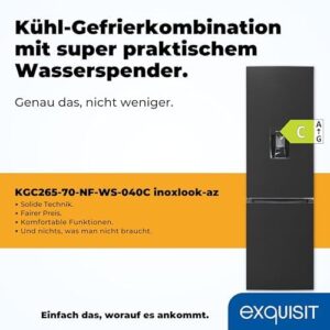 Exquisit KGC265-70-NF-WS-040C: frigorifero inoxlook, 251 litri, senza gelo e distributore acqua.