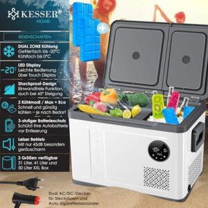 Compressore frigorifero KESSER® 49 litri, doppia zona, frigo e congelatore 12/24V 230V, blu navy/grigio.