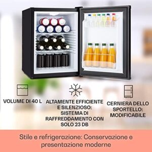 Mini frigo portatile KlarSTEIN Happy Hour, 40L, silenzioso con illuminazione interna e ripiani removibili.