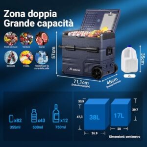 Frigo portatile AAOBOSI 55L doppia zona, con WiFi, regolabile da -20 a 20°C.