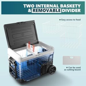 Frigorifero da auto EUHOMY 12V 53 litri, portatile con ruote e 2 cestelli.