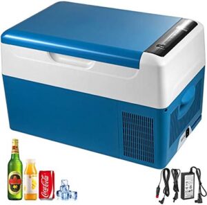 Vevor mini frigo elettrico 25L portatile, 12/24V, 100-240V, con pannello di controllo digitale.