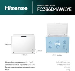 Congelatore Hisense FC321D4AWLE 248L bianco, silenzioso 40dB, dettaglio interno