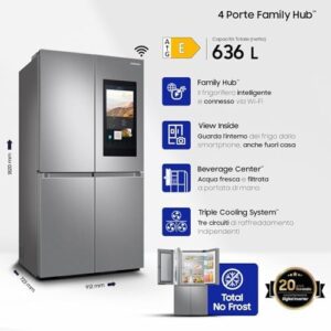 Samsung Frigorifero 4 Porte Family Hub AI RF65DG9H0ESR/EF inox spazzolato 636L