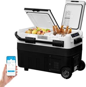 Mini frigo portatile 40L WOLTU, con congelatore, 12V 24V DC, nero e bianco.