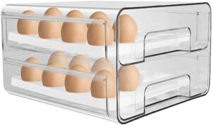 3 contenitori per frigo ZENVY, trasparenti, estraibili, doppio strato, organizzazione.