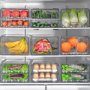 3 contenitori per frigo ZENVY, trasparenti, estraibili, doppio strato, organizzazione.